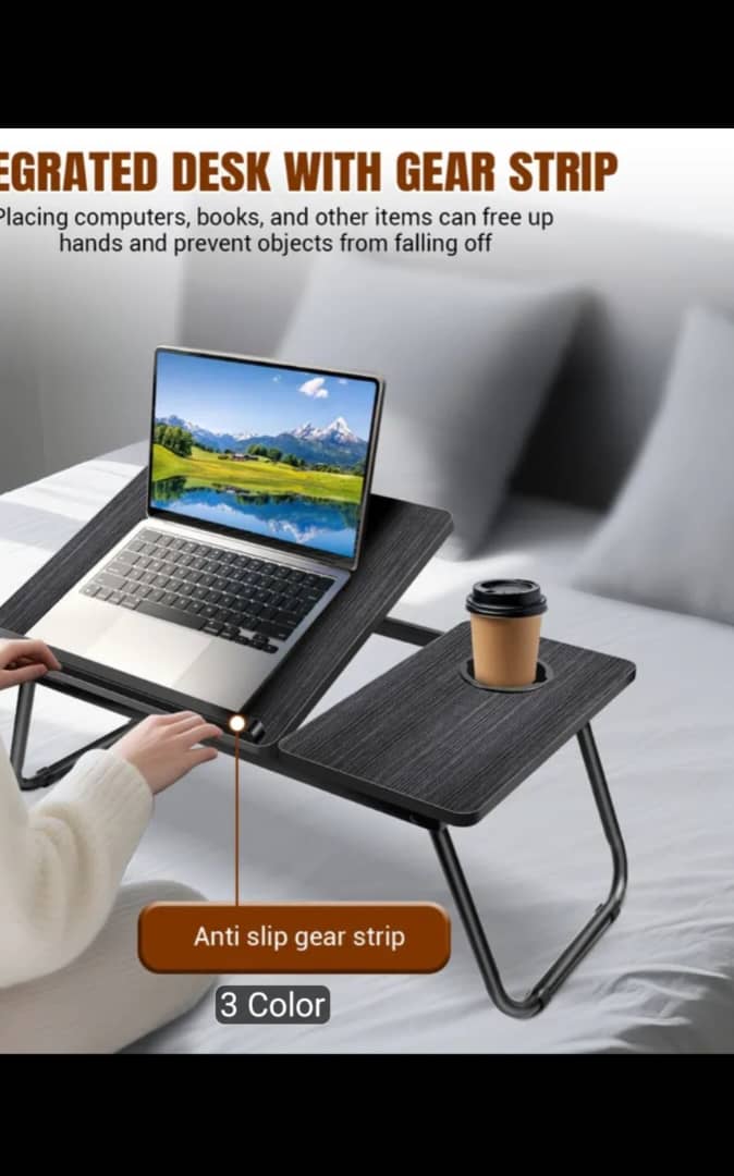 Foldable Laptop Desk – Adjustable Height & Angle Bed Table | Portable Lap Desk for Bed, Sofa & Couch | Breakfast Tray & Cup Slot, Reading & Writing Stand