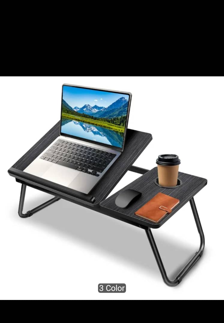 Foldable Laptop Desk – Adjustable Height & Angle Bed Table | Portable Lap Desk for Bed, Sofa & Couch | Breakfast Tray & Cup Slot, Reading & Writing Stand