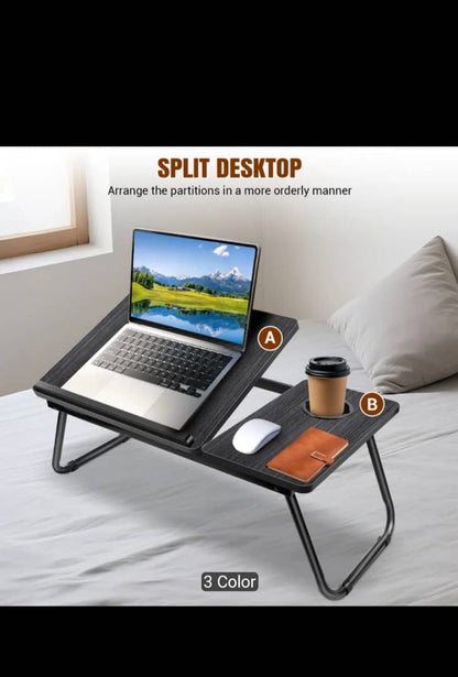 Foldable Laptop Desk – Adjustable Height & Angle Bed Table | Portable Lap Desk for Bed, Sofa & Couch | Breakfast Tray & Cup Slot, Reading & Writing Stand