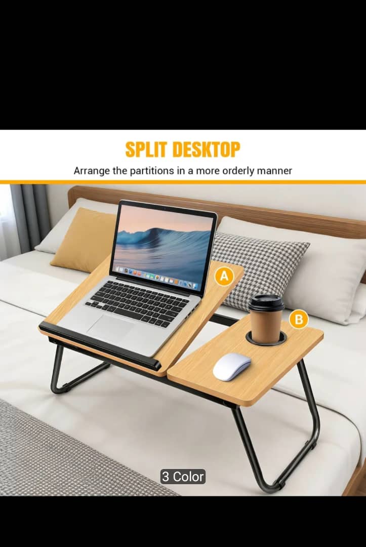 Foldable Laptop Desk – Adjustable Height & Angle Bed Table | Portable Lap Desk for Bed, Sofa & Couch | Breakfast Tray & Cup Slot, Reading & Writing Stand