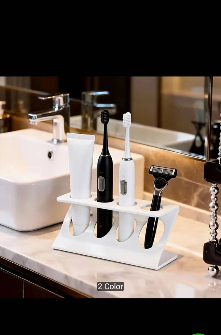 Countertop Toothbrush Holder – Multi-Functional Bathroom Organizer & Travel Toothbrush Stand | Available in White & Black