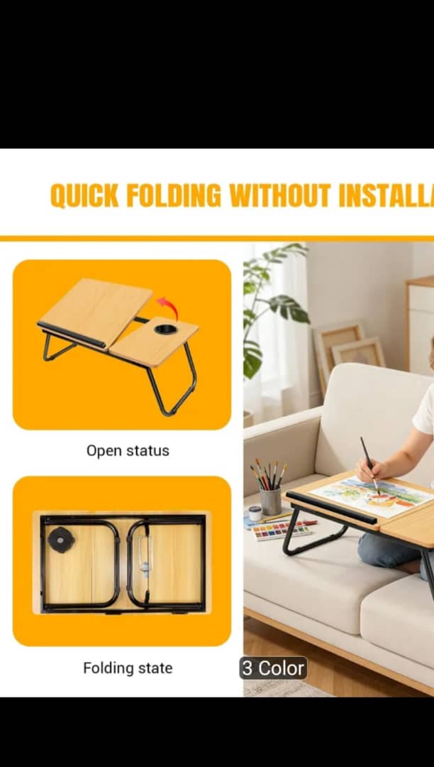 Foldable Laptop Desk – Adjustable Height & Angle Bed Table | Portable Lap Desk for Bed, Sofa & Couch | Breakfast Tray & Cup Slot, Reading & Writing Stand