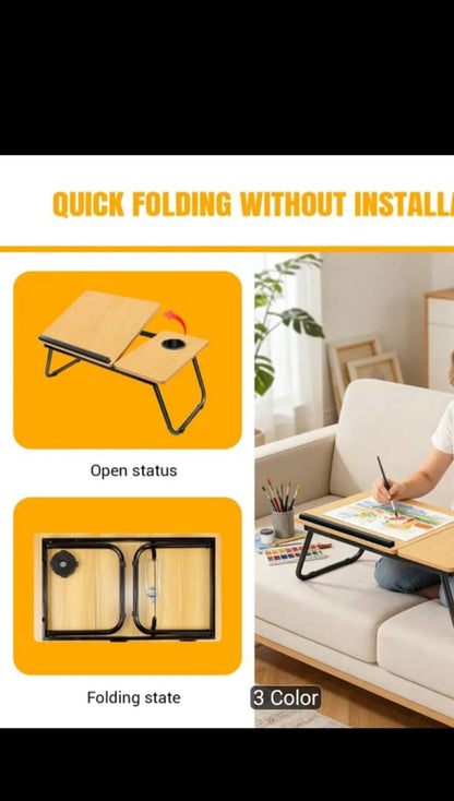 Foldable Laptop Desk – Adjustable Height & Angle Bed Table | Portable Lap Desk for Bed, Sofa & Couch | Breakfast Tray & Cup Slot, Reading & Writing Stand