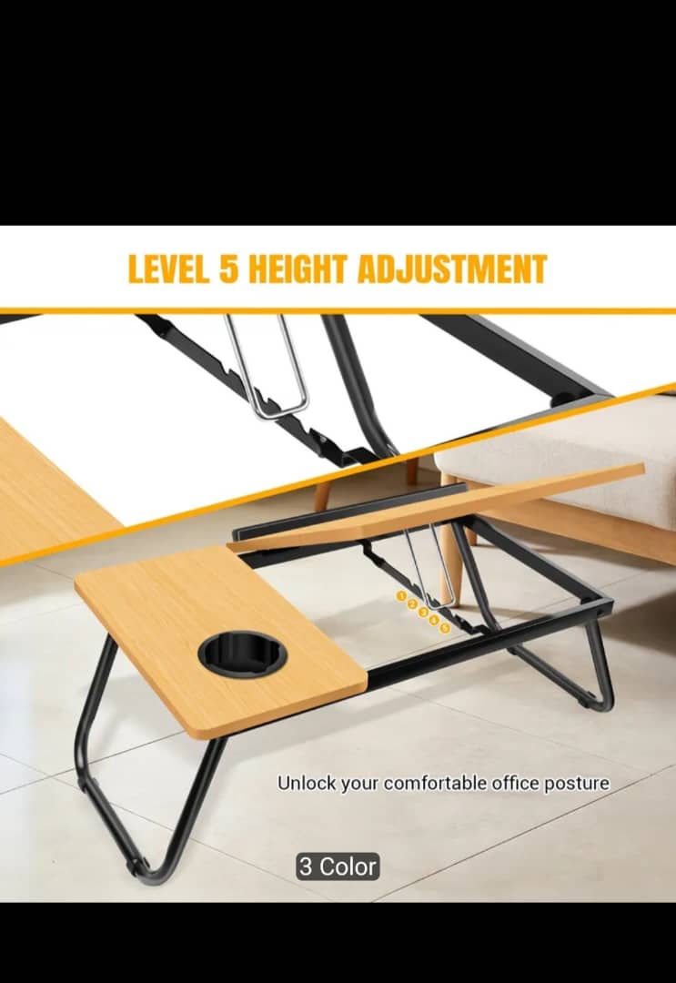 Foldable Laptop Desk – Adjustable Height & Angle Bed Table | Portable Lap Desk for Bed, Sofa & Couch | Breakfast Tray & Cup Slot, Reading & Writing Stand