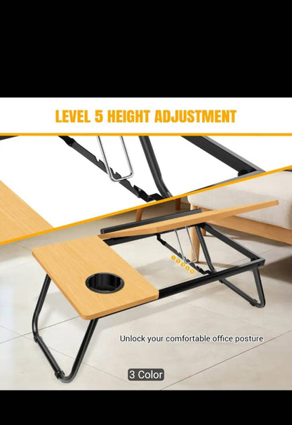 Foldable Laptop Desk – Adjustable Height & Angle Bed Table | Portable Lap Desk for Bed, Sofa & Couch | Breakfast Tray & Cup Slot, Reading & Writing Stand