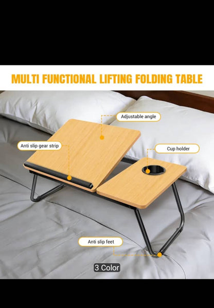 Foldable Laptop Desk – Adjustable Height & Angle Bed Table | Portable Lap Desk for Bed, Sofa & Couch | Breakfast Tray & Cup Slot, Reading & Writing Stand