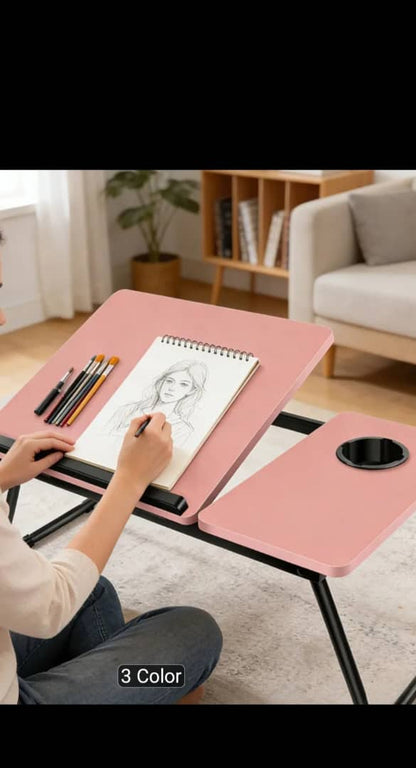 Foldable Laptop Desk – Adjustable Height & Angle Bed Table | Portable Lap Desk for Bed, Sofa & Couch | Breakfast Tray & Cup Slot, Reading & Writing Stand