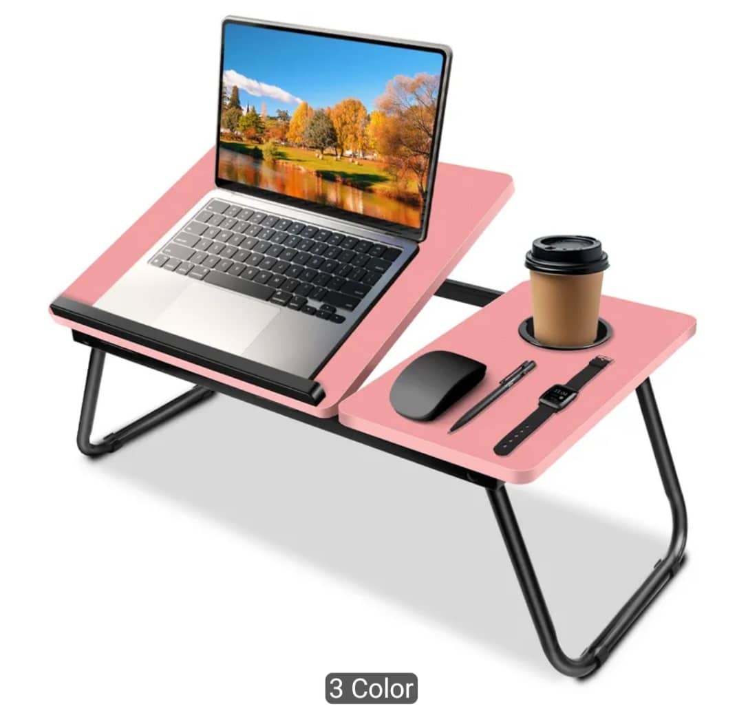 Foldable Laptop Desk – Adjustable Height & Angle Bed Table | Portable Lap Desk for Bed, Sofa & Couch | Breakfast Tray & Cup Slot, Reading & Writing Stand