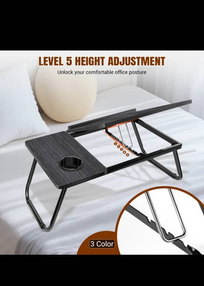 Foldable Laptop Desk – Adjustable Height & Angle Bed Table | Portable Lap Desk for Bed, Sofa & Couch | Breakfast Tray & Cup Slot, Reading & Writing Stand