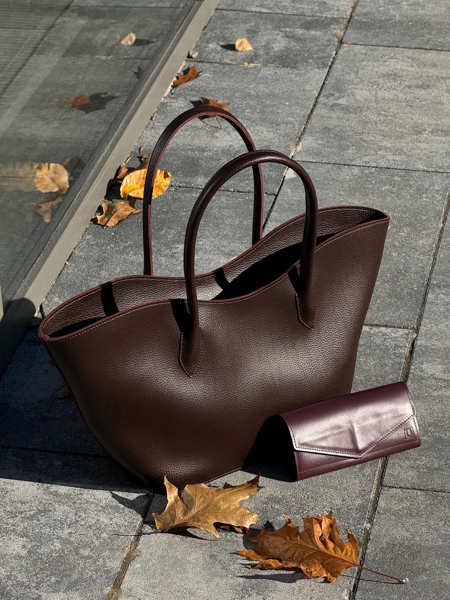 Burgundy Tote Bag, Large Eco Leather Shoulder Shopper.