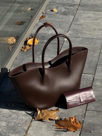 Burgundy Tote Bag, Large Eco Leather Shoulder Shopper.