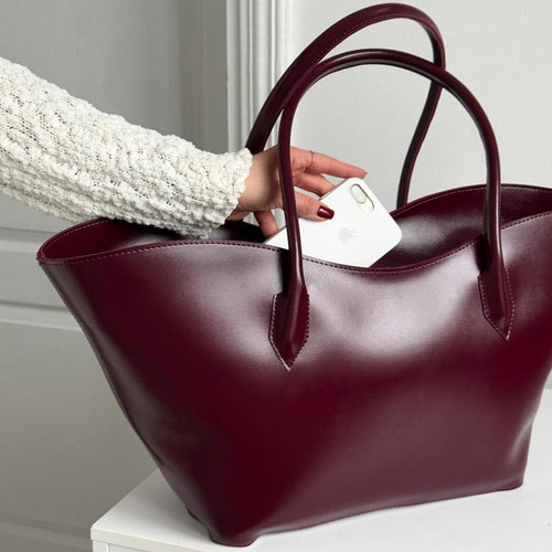 Burgundy Tote Bag, Large Eco Leather Shoulder Shopper.