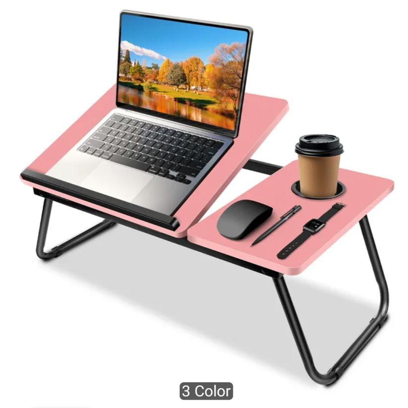 Foldable Laptop Desk – Adjustable Height & Angle Bed Table | Portable Lap Desk for Bed, Sofa & Couch | Breakfast Tray & Cup Slot, Reading & Writing Stand