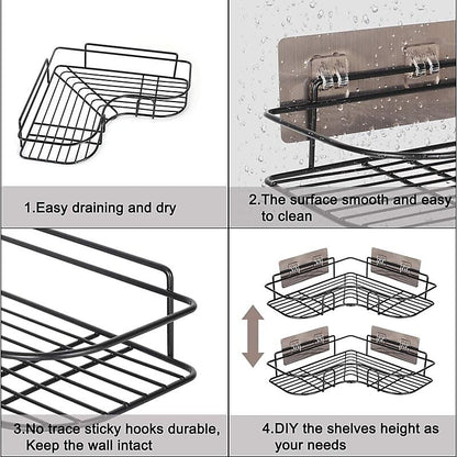 2PCs Corner Shower Caddy, No Drilling Wall Mounted, Rustproof Bathroom Shelf Organi.